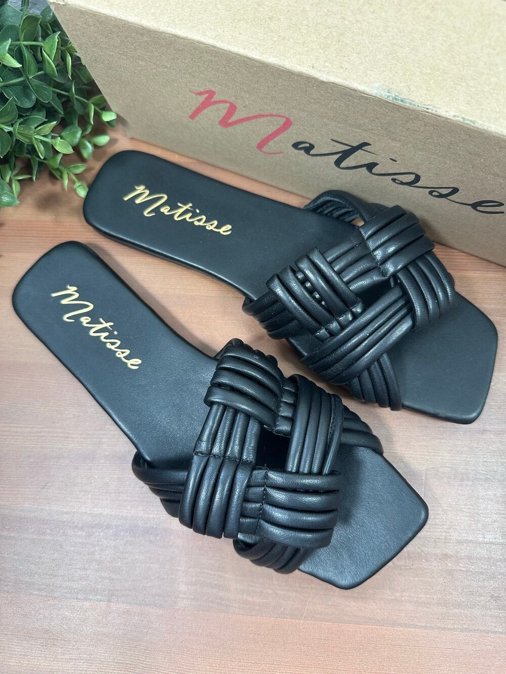 Matisse Women's‎ Samson Leather Knotted Slide Sandals Black Size 9